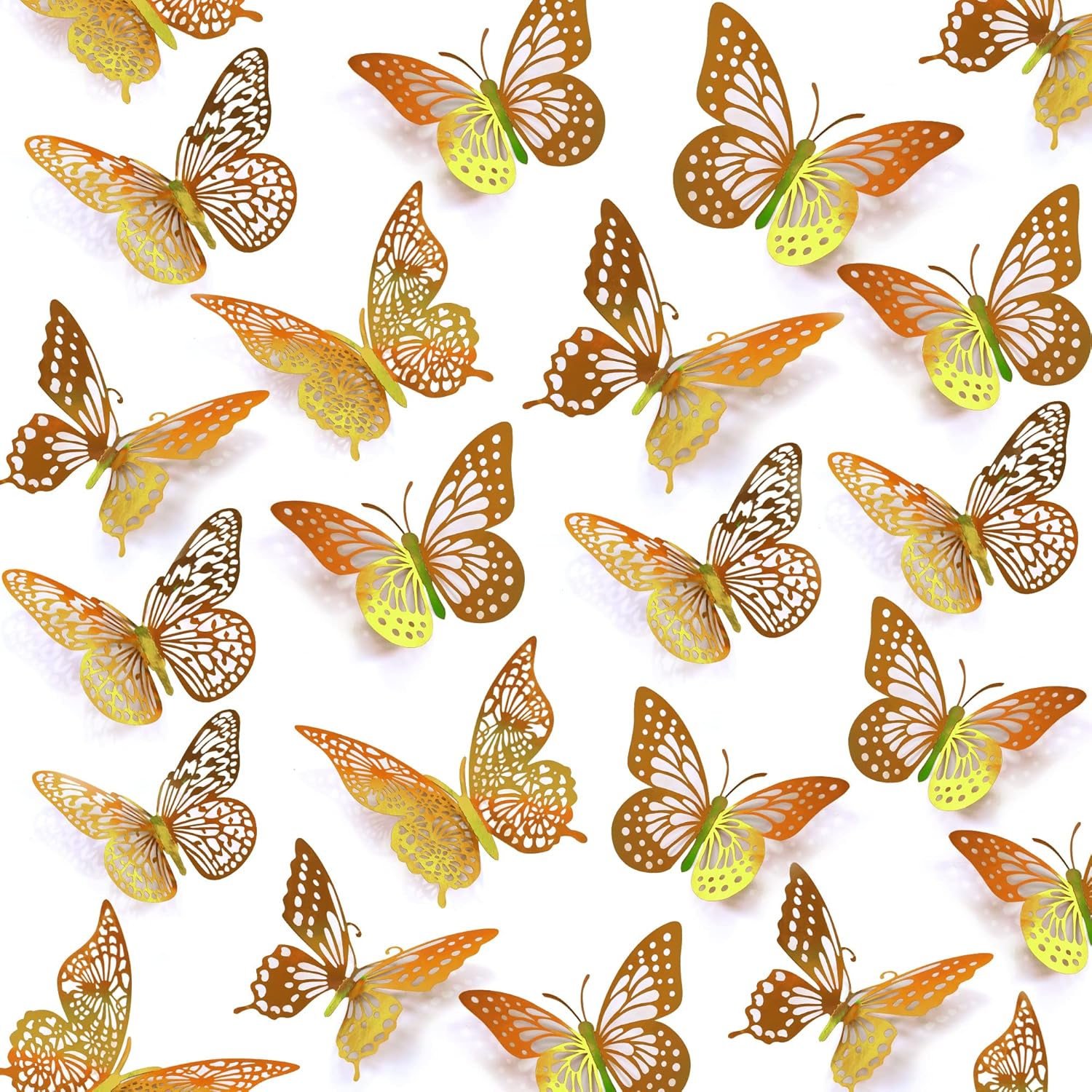 SAOROPEB 3D Butterfly Wall Decor - 48 Pcs, 4 Styles, 3 Sizes - Removable Gold Decorations for Birthday & Party Celebrations