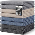 Homaxy Premium Kitchen Towels(18”x 28”, 8 Pack), Large Cotton Kitchen Hand Towels, Flat and Terry Dish Towels, 380 GSM Highly Absorbent Tea Towel Set with Hanging Loop, Mixed Color