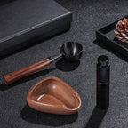 3pcs Coffee Bean Dosing Cup Set with Gift Box, Dosing Walnut Wood Cups Stainless Steel Spoon Portable Spray Bottle Static Reduction Precise Measuring for Espresso Tea Coffee Bar Accessories Kit