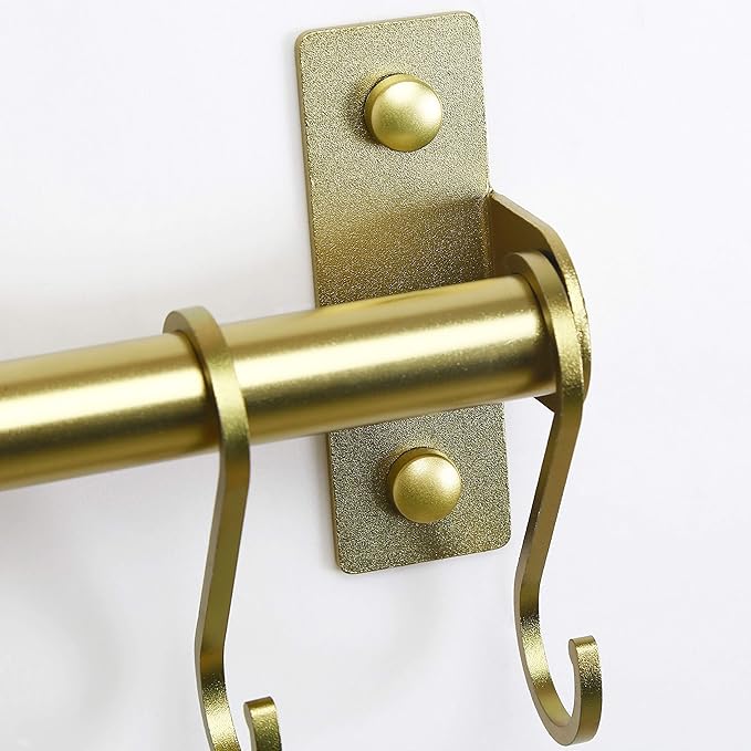 Dseap Kitchen Utensil Holder Hanger, Pot and Pan Rack Wall Mounted, Kitchen Rail with 8 Hooks for Hanging Cooking Utensils, Mugs, Spoons, Wall Mounted,Champagne Color, Pack of 2