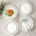 fMBB Round Appetizer Plate with Scalloped Edge Lace Rim, Set of 4, White 8 inch Ceramic Dessert Plates, Small for Cake Snack Side Dish, Microwave and Dishwasher Safe