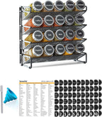 SpaceAid Spice Rack Organizer with 20 Spice Jars, 386 Spice Labels, Chalk Marker and Funnel Set for Cabinet, Countertop, Pantry, Cupboard or Door & Wall Mount - 20 Jars, 9.8" W × 10.8“H, Black