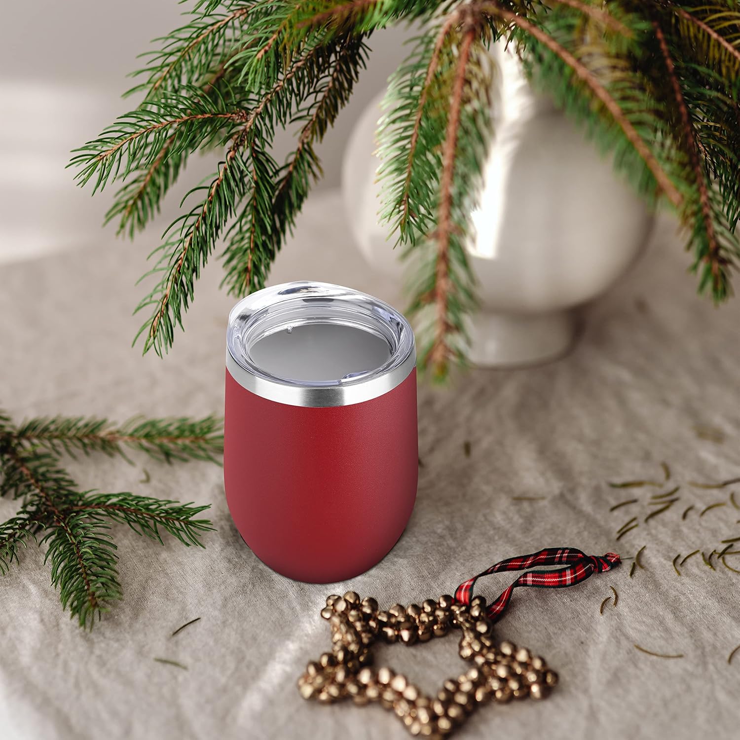 DOMICARE Stainless Steel Wine Tumbler Bulk with Lid, Personalized Insulated Tumblers Set, 12oz Travel Coffee Cups Pack of 4, Red