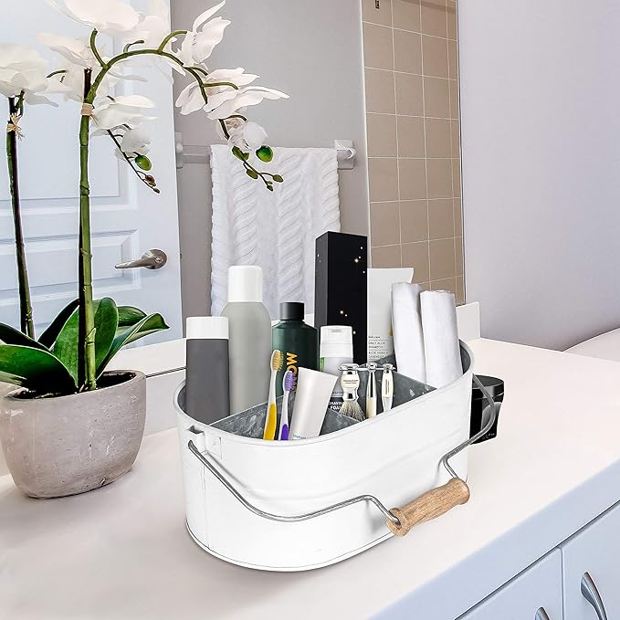 Alpha Living Home 4-Compartment Flatware Caddy - Metal Cutlery Holder Silverware & Condiment Organizer - Perfect for Kitchen, Dining, and Picnics (White)