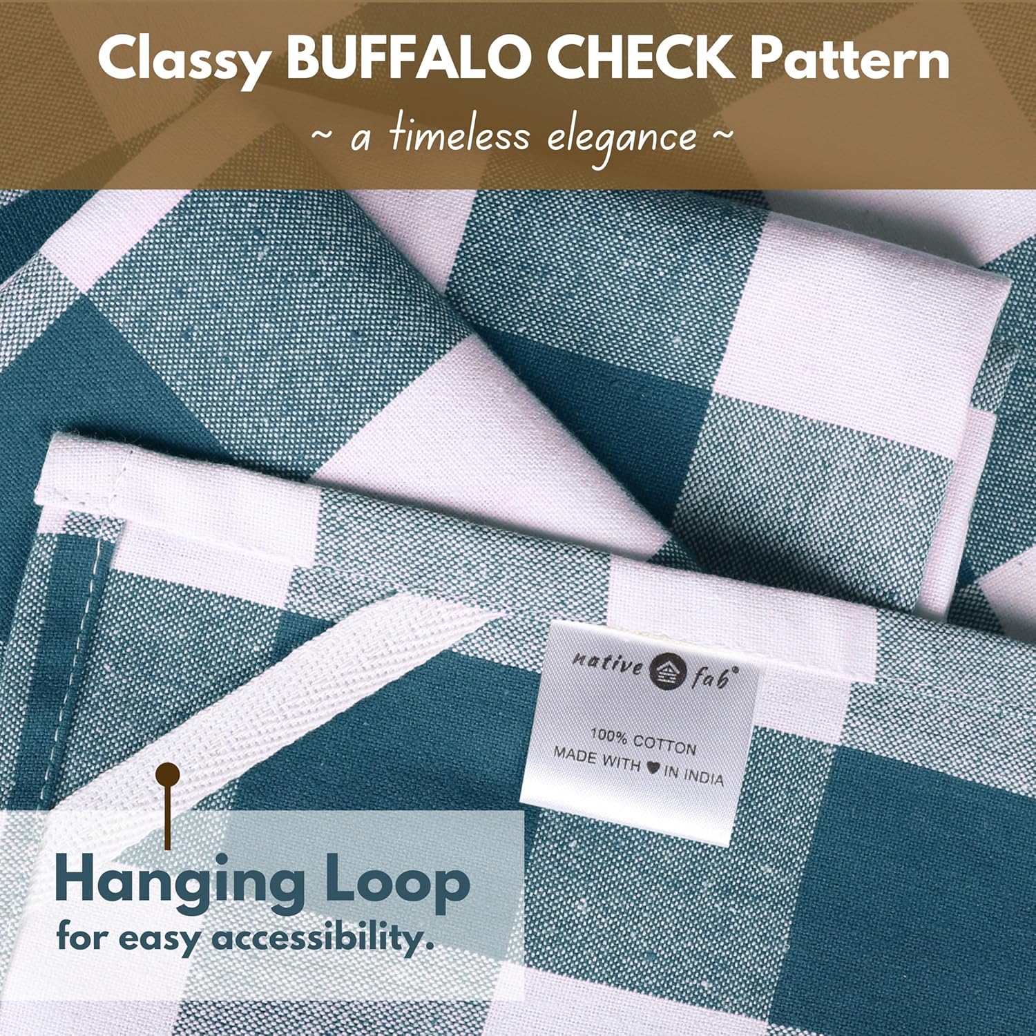 Native Fab 6-Pack Kitchen Towel with Hanging Loop 16x26 inches, Cotton Buffalo Check Kitchen Towels for Cleaning Drying, Washcloths Soft & Absorbent Cloth Rags, Bar Towel, Dish Cloth, Teal Green