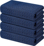 Homaxy Microfiber Waffle Weave Kitchen Towels, 16 x 28 Inch Ultra Absorbent and Solid Color Dish Towels, 4 Pack, Navy Blue