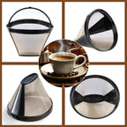 2 Pack Reusable Coffee Filters, Gold Metal Permanent Coffee Filter Basket Replacement for Cuisinart and Ninja Coffee Maker (8-12 Cup), Food-grade and Easy Cleaning