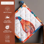 Maison d' Hermine Pot Holders 100% Cotton Heat Resistant Potholders 8" x 8" Hot Pads with Loop BBQ, Cooking, Baking, Grilling, Kitchen, Handling Hot Pans (Pack of 1, Faisan D'Automne)