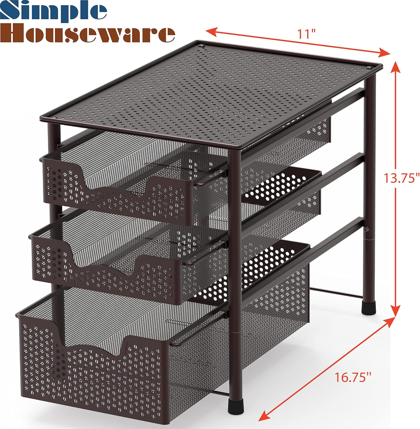 Simple Houseware Stackable 3 Tier Sliding Basket Organizer Drawer, Bronze