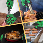 BBQ Fireproof Gloves, Grill Cut-Resistant Gloves 1472°F Heat Resistant Gloves, Non-Slip Silicone Oven Gloves, Kitchen Safe Cooking Gloves for Oven Mitts,Barbecue,Cooking, Frying,13.5 Inch-Green