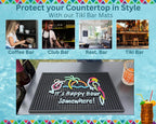 Tiki Bar Happy Hour Sign Rubber Bar Mat for Bartending 18x12 in, It's Happy Hour Somewhere Outdoor Tiki Bar Decor, Bar Mats for Countertop, Bar mat for Home Bar, Bartender Mat, Home Bar Accessories