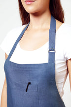 Solino Home Linen Bib Apron for Men & Women - 100% Pure Linen Blue Kitchen Apron with Front Pockets - Handcrafted from European Flax