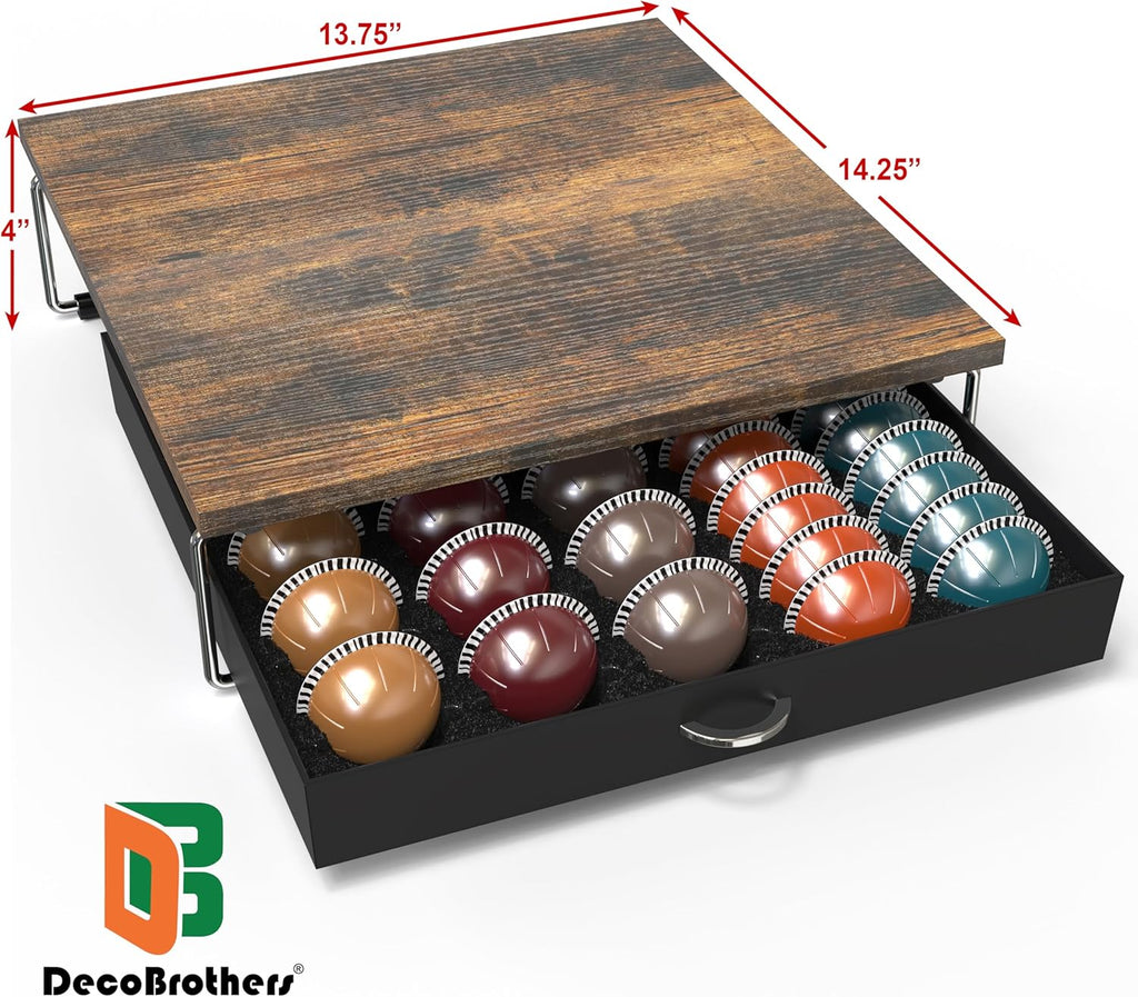 DecoBrothers Supreme Vertuoline Drawer, Holds with 30 Big or 60 Small Vertuoline Pods, Rustic Brown