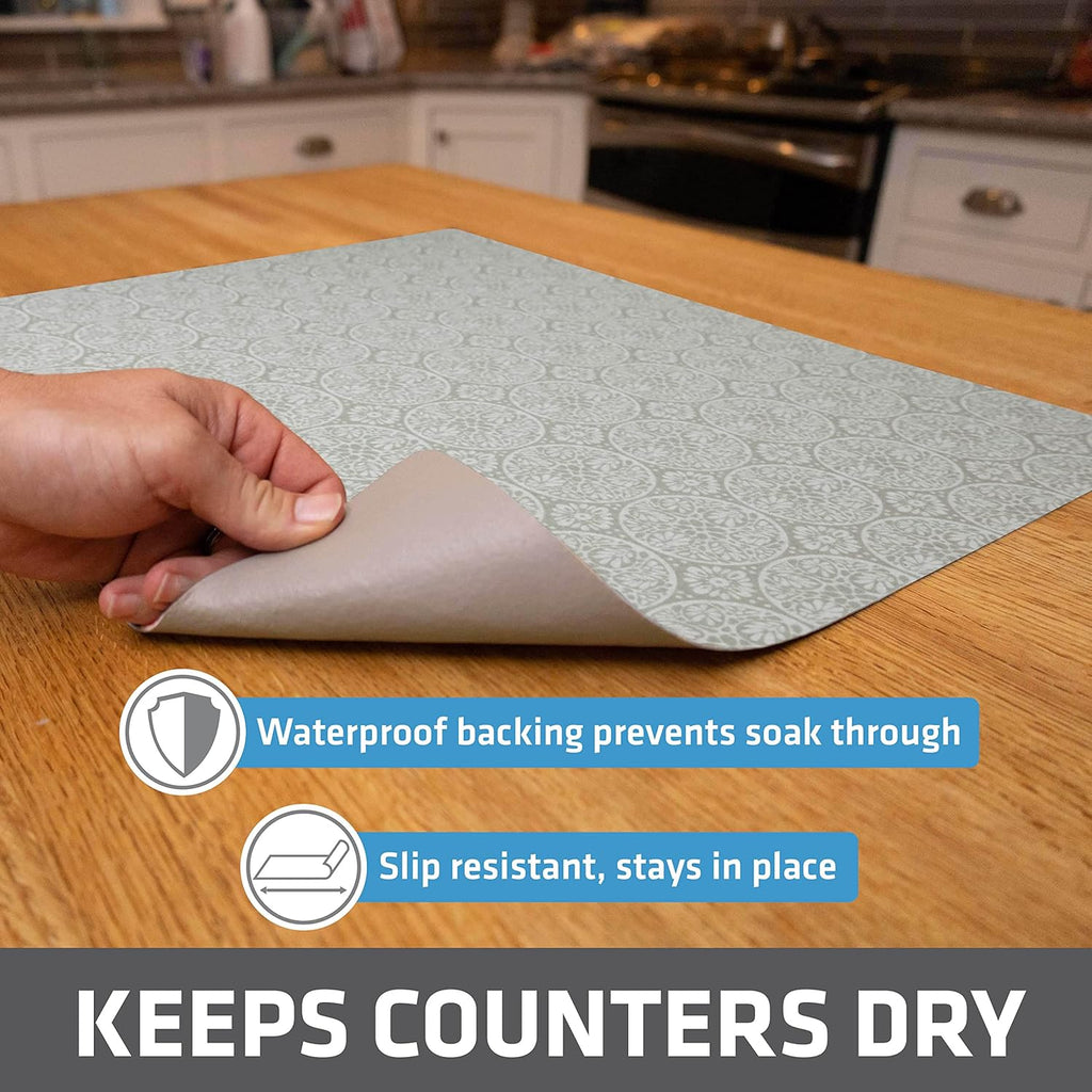 Drymate XL Dish Drying Mat, Oversized (19”x24”), Low-Profile, Super Absorbent, Quick Dry Fabric, Waterproof & Slip-Resistant, for Kitchen Counter, Trimmable, Easy to Clean (USA Made)(Tan)