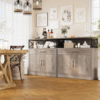 Vongrasig Sideboard Buffet Cabinet with Storage, 32” Modern Kitchen Storage Cabinet with Open Storage, Adjustable Shelf, Wood Farmhouse Coffee Bar Buffet Table for Kitchen, Dining Room, Ash Grey