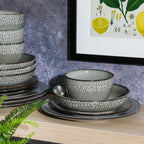 Gibson Elite Matisse Double Bowl Dinnerware Set, Service for 4 (16pcs), Green