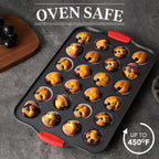 Tiawudi Muffin Pan, Nonstick Cupcake Pan Set, 2 Pack Heavy Duty Muffin Tins for Baking, 12-Cup Regular and 24-Cup Mini Bareware Tray with Silicone Grip Handles