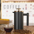 Small French Press Coffee Maker 600ml, Black Double-Wall Insulated French Press Coffee Press Stainless Steel for travel camping, Included 2 Extra Fliters and 1 Coffee Spoon (2-4cup, 20 OZ)