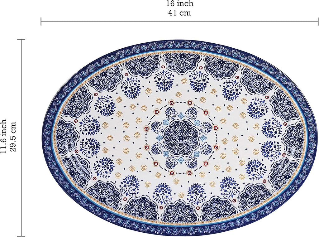 Bico Blue Talavera Ceramic 16 inch Oval Platter, Microwave & Dishwasher Safe