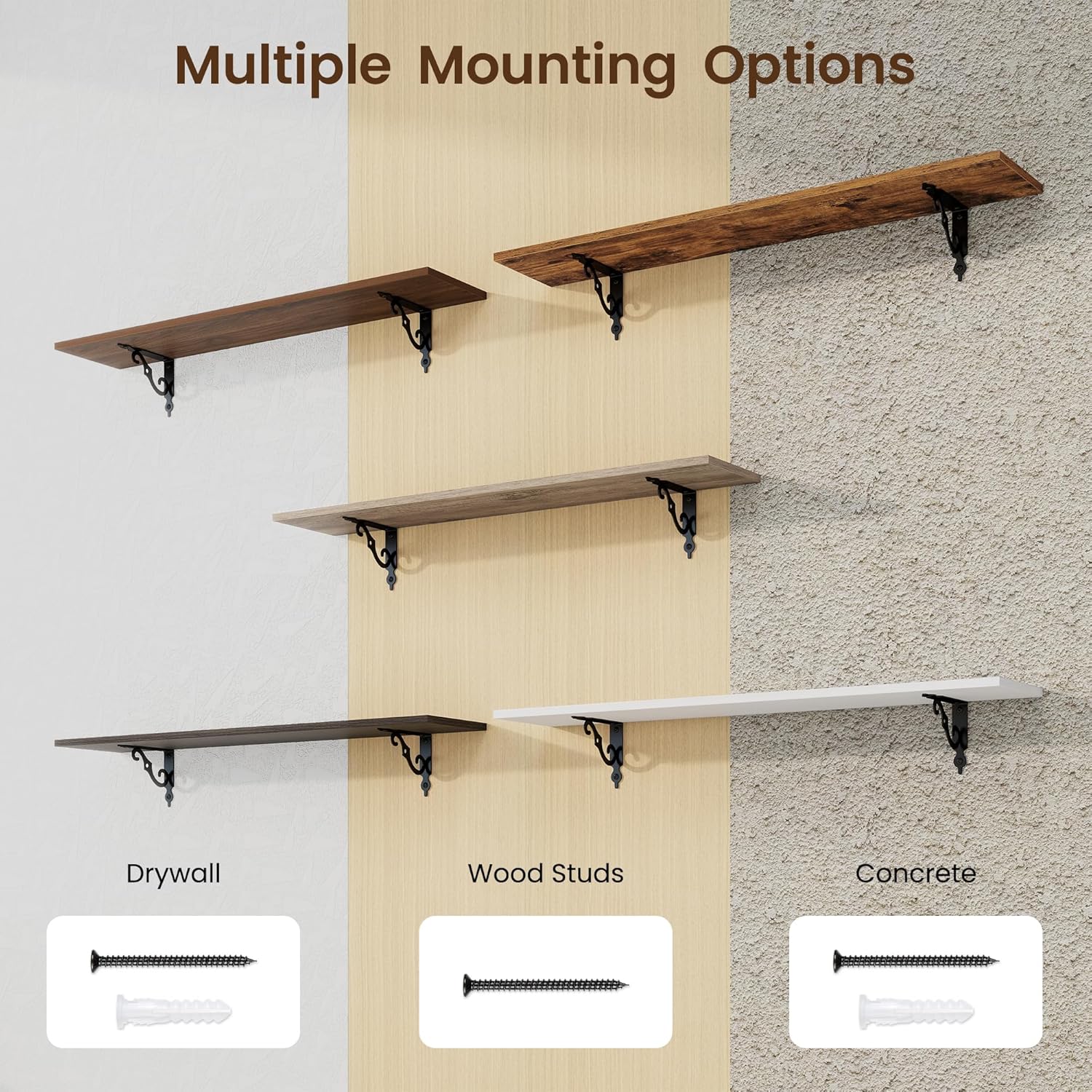 RICHFOCUS Floating Shelves for Wall Decor, 39.4W x 8D Wall Shelves Set of 2, 8 Inch Deep Rustic Wood Shelves Wall Mounted with Brackets, Long Shelves for Living Room Bedroom Kitchen, Rustic Brown