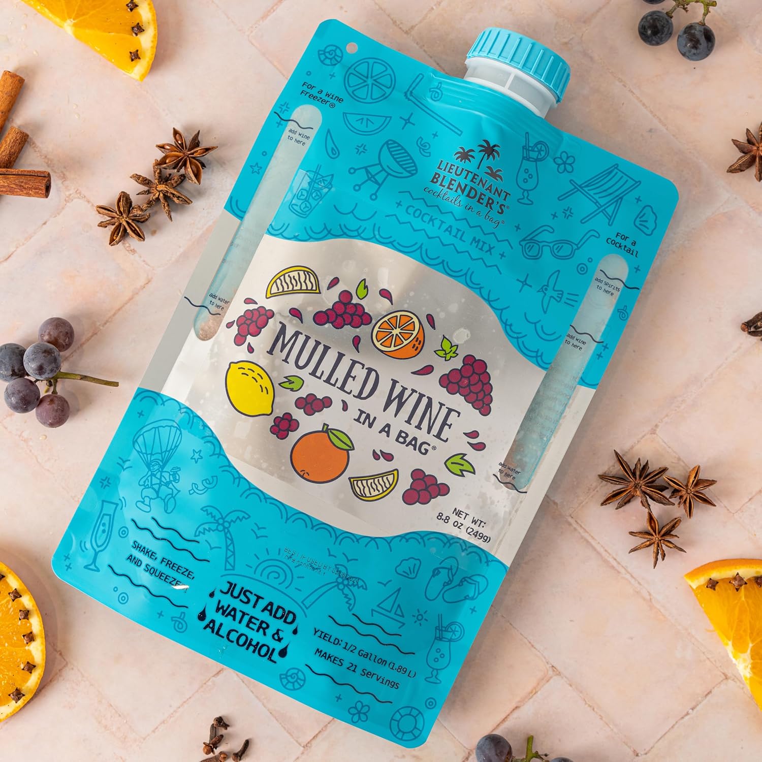 Lt. Blender's Mulled Wine in a Bag - Drink Mix for Festive Holidays, Mulled Wine Spiced Cocktail Mix, Easy to Make, 16 Servings in a Resealable Bag (Pack of 3)