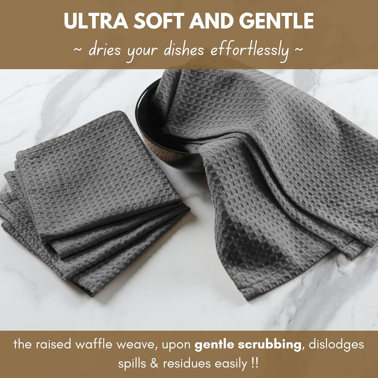 Native Fab Cotton Dish Towel & Dishcloth Set - 8 Piece Pack for Cleaning, Cooking, Baking - Absorbent, Durable, Washable, Quick Drying Towels for Home, Kitchen, BBQ & Everyday Use - Gray