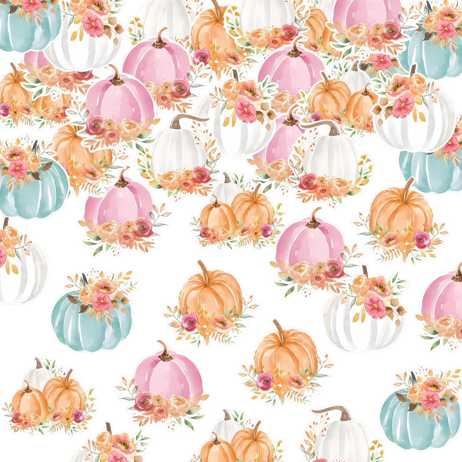 42Pcs Edible Pumpkin Cupcake Toppers Autumn Thanksgiving Theme Party Wafer Paper Flowers Pumpkin Cupcake Toppers Baby Gender Reveal Party Supplies