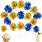 Ephlyn 30Pcs Foil Firework Cupcake Toppers Sparkles Fireworks Sticks Birthday Decorations Sparkle Tinsel Cocktail Fruit Toothpick for Birthday Wedding Graduation Party Cake Decorations Dark Blue Gold
