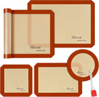 Silicone Baking Mat Set of 5, Grade Food Non-Stick Reusable Baking Mat, Slip Oven Liner Sheet, Round & Square Cake Pan Mat & Silicone Brush for Macaron, Pastry, Cookie