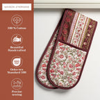 Maison d' Hermine Double Oven Mitts 100% Cotton 7"x35" Double Oven Mitt Heat Resistant BBQ Cooking Gloves with Loop, Baking, Grilling, Home, Kitchen, Handling Hot Pans (Reveillon Au Jardin)