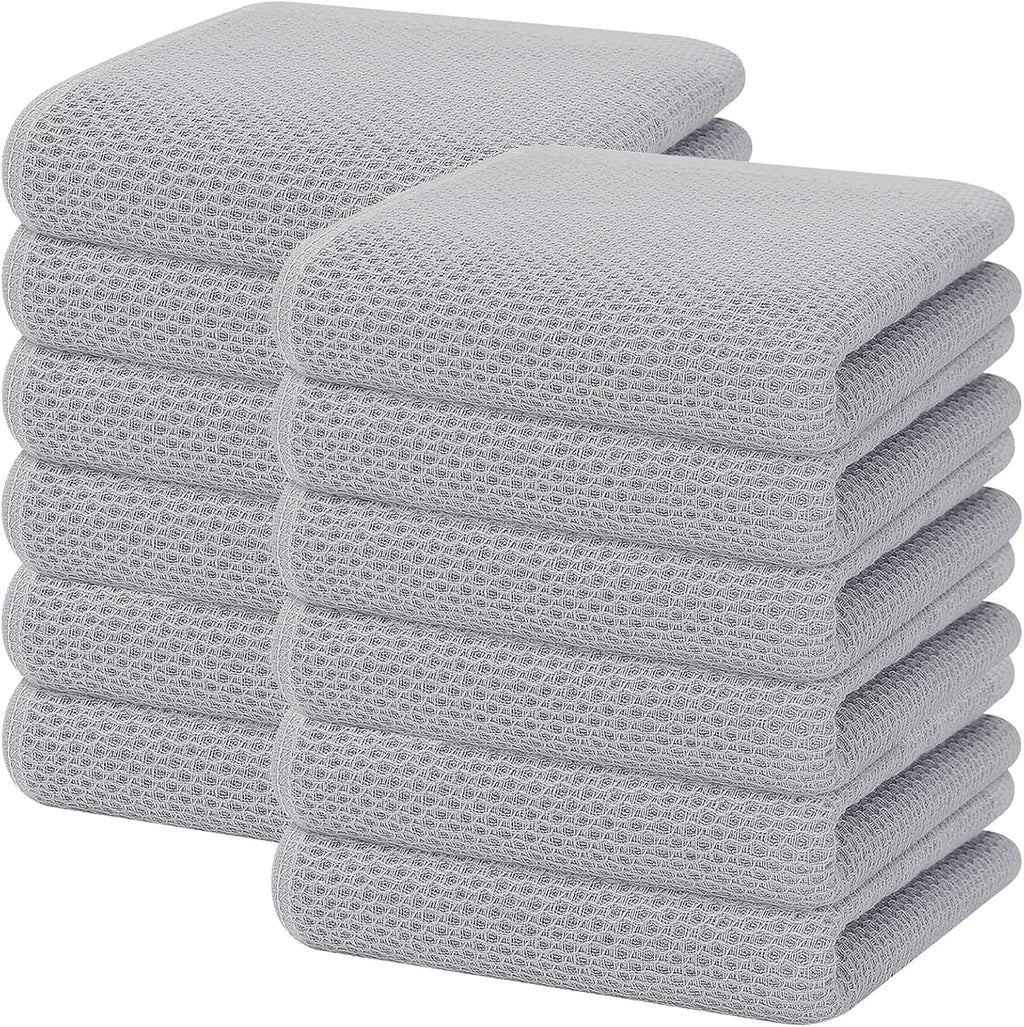 Homaxy 100% Cotton Waffle Weave Kitchen Dish Towels, Ultra Soft Absorbent Quick Drying Cleaning Towel, 13 x 28 Inches, 12-Pack, Light Gray
