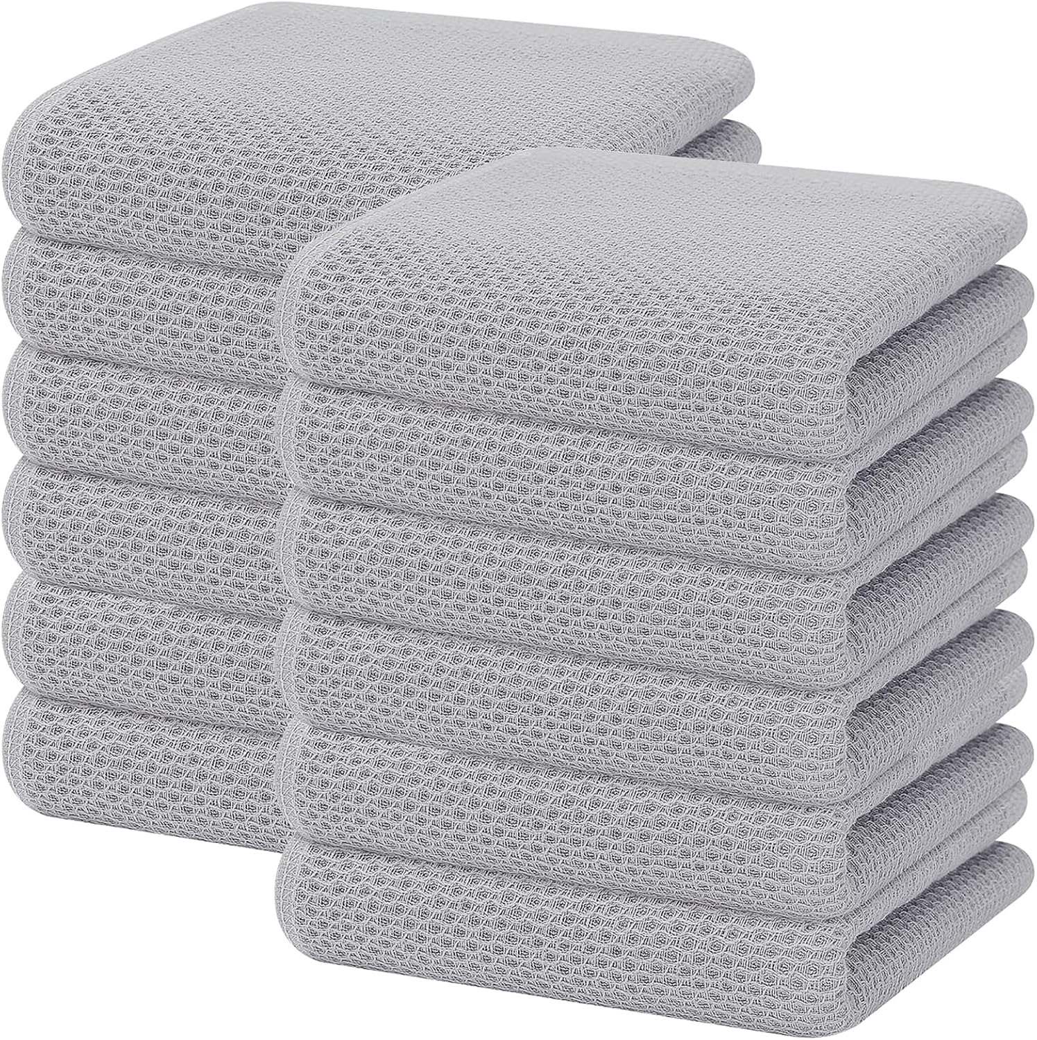 Homaxy 100% Cotton Waffle Weave Kitchen Dish Towels, Ultra Soft Absorbent Quick Drying Cleaning Towel, 13 x 28 Inches, 12-Pack, Light Gray