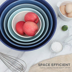 Rae Dunn Mixing Bowls with Lids - 10 Piece Plastic Nesting Bowls Set includes 5 Prep Bowls and 5 Lids (Blue Ombre)