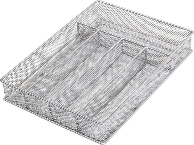 YBM Home Metal Silverware Organizer for In-Drawer Cutlery Storage, 5 Compartment Mesh Cutlery Flatware Tray Sorts Kitchen Utensils, Great for Office Supplies 1133s