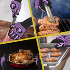 BBQ Fireproof Gloves, Grill Cut-Resistant Gloves 1472°F Heat Resistant Gloves, Non-Slip Silicone Oven Gloves, Kitchen Safe Cooking Gloves for Oven Mitts,Barbecue,Cooking, Frying,13.5 Inch-Purple