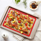 Silicone Baking Mat Set of 6, GUANCI Grade Food Baking mats Non-Stick Reusable Pizza Bakeware Mat for Making Macaroon, Pizza, Cookie, Pastry, Bread, Bun（Red）