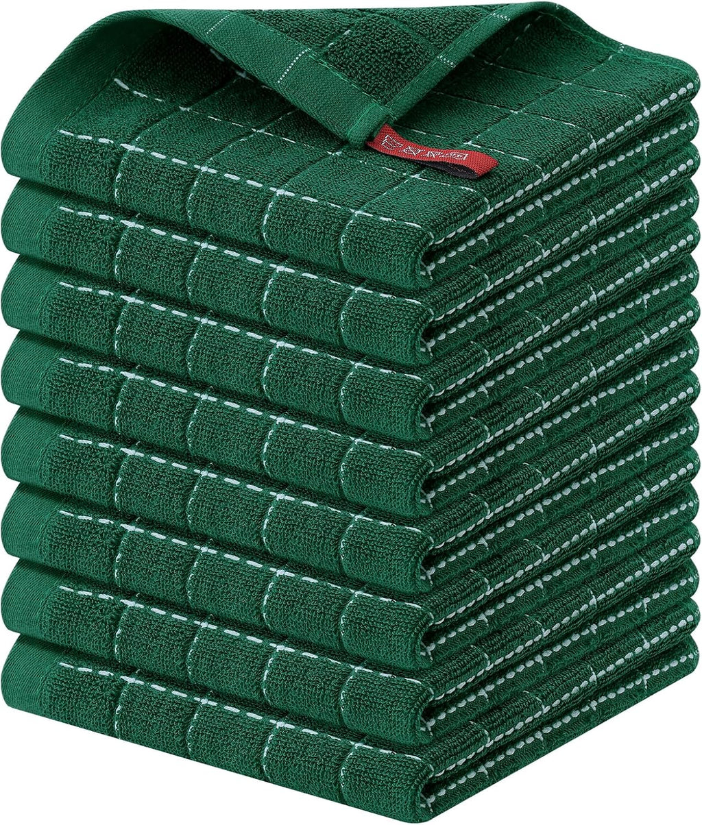Homaxy 100% Cotton Terry Kitchen Dish Cloths, Ultra Soft and Absorbent Dish Towels for Kitchen, Perfect for Drying and Washing Dishes, 8 Pack, 12 x 12 Inches, Dark Green