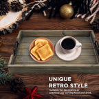 3 Pie­ce Decorative Nested Vintage Wood Serving Tray Set for Coffee Table or Ottoman – Rustic Wooden Breakfast Trays for Kitchen, Dining Room, or Living Room – Farmhouse Platter w/Handles - Barnwood