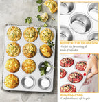 E-far Stainless Steel Muffin Pan Set of 6, 12 Cups Cupcake Pans Tins for Baking, Non-Toxic Metal Muffin Tray Molds for Small Mini Cupcake, Heavy Duty & Regular Size, Rust Free & Dishwasher Safe