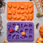 JOERSH Halloween Chocolate Silicone Molds, 4PCS Skull Pumpkin Witch Hat Bat Spider Tombstone Shaped Candy Mold Non Stick Baking Pan for DIY Chocolate, Fondant, Cake Decorating