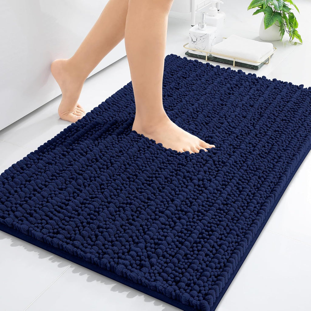 Arotive Luxury Chenille Bathroom Rug Mat, Extra Soft Thick Absorbent Shaggy Bath Rugs, Non-Slip Machine Wash Dry, Plush Bath Mats for Bathroom, Shower and Tub, 34x21, Navy