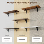 RICHFOCUS Floating Shelves for Wall Decor, 24Inch Wall Shelves Set of 2, 24W x 8D Floating Shelves Wall Mounted with Metal Brackets, Rustic Wood Shelves for Living Room Bedroom Kitchen, Rustic Brown