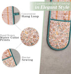 Maison d' Hermine Double Oven Mitts 100% Cotton 7"x35" Double Oven Mitt Heat Resistant BBQ Cooking Gloves with Loop, Baking, Grilling, Home, Kitchen, Handling Hot Pans (Nila)