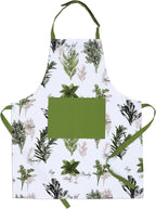 AMOUR INFINI Aprons for Women Adjustable Strap with Waist Ties Aprons for Baking, Cooking, Gardening Cotton Washable, Reusable Spring Apron (27.5 x 33 Inches - Herb Garden)
