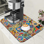 Talavera Mexican Tiles Dish Drying Mat for Kitchen Counter Bar Mat Hide Stain Absorbent Rubber Backed Coffee Mat Maker Espresso Machine Bar Accessories 11.8 x 19.7 Inch