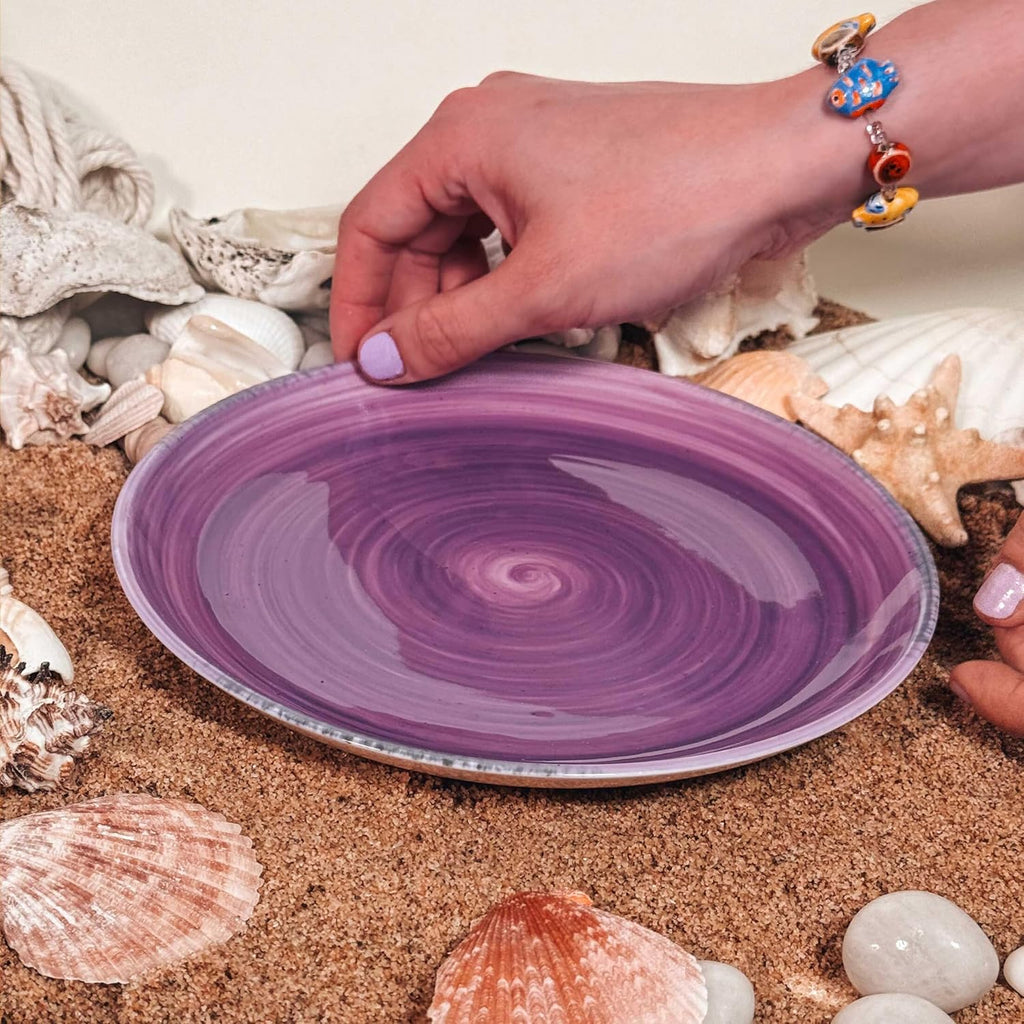 Mora Ceramic Helix Swirl Salad Plates Set of 6, 8in Spiral Porcelain Dish for Kitchen, Small Dinner, Lunch, Appetizer, Dessert, etc - Dishwasher, Microwave, Freezer, Oven Safe Dishware - Ocean Colors