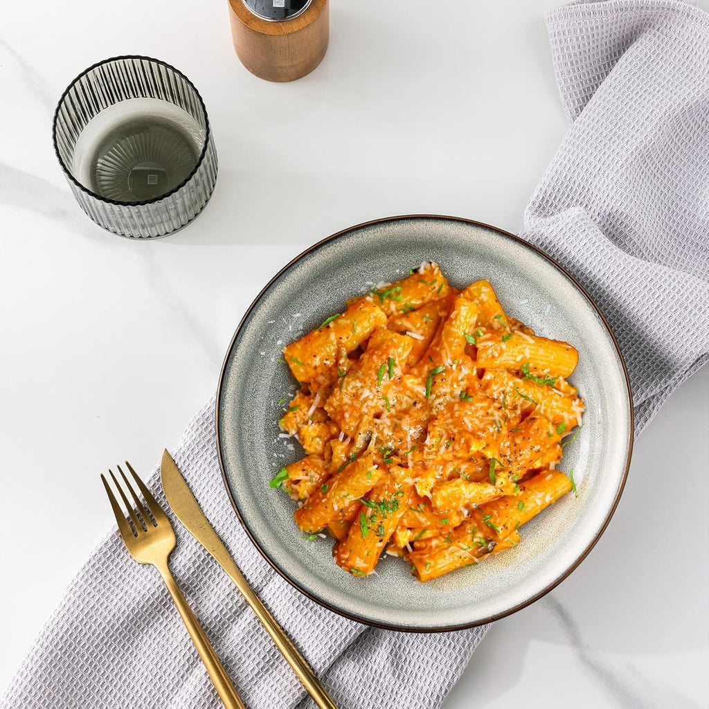 GBHOME 9'' Large Ceramic Pasta Bowls, 38oz Stoneware Pasta Serving Bowls Set of 4 for Kitchen, Wide Bowls for Fruit,Pasta,Salad,Oatmeal,Meal, Microwave Safe, Reactive Glaze-Green Wheat