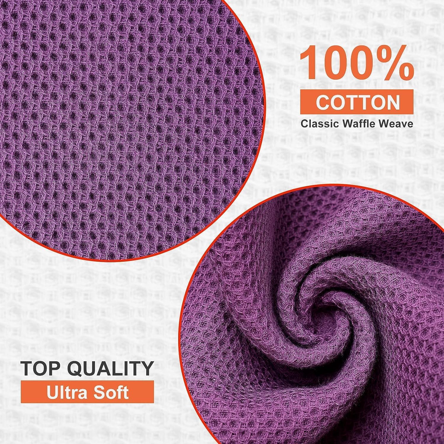 Kitinjoy 100% Cotton Kitchen Dish Cloths, 8 Pack Waffle Weave Ultra Soft Absorbent Dish Towels for Drying Dishes Quick Drying Kitchen Towels Dish Rags, 12 X 12 Inches, Violet
