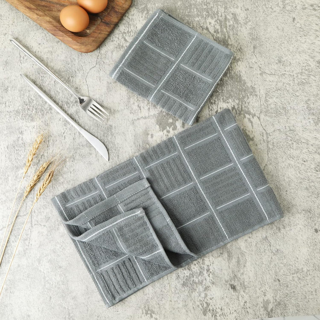 Glynniss Kitchen Towels and Dishcloths Set, Dish Towels and Dish Rags for Washing Dishes, for Cleaning Cooking Drying Pack of 8 (Grey)