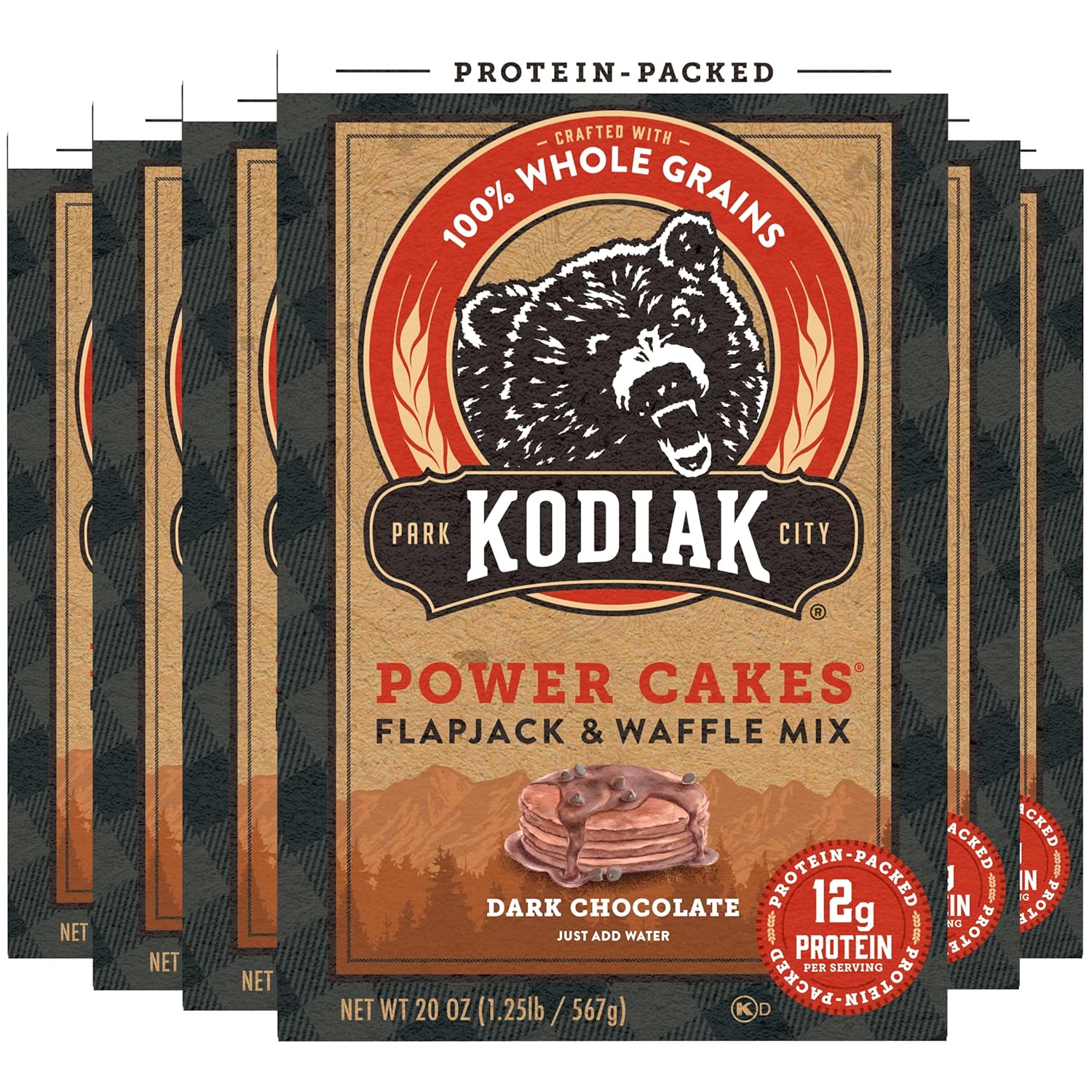 Kodiak Cakes Protein Pancake Power Cakes, Flapjack and Waffle Baking Mix, Dark Chocolate, 18 Ounce (Pack of 6)